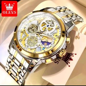 OLEVS Watch Men Stainless Steel Watches Luxury Diamond Chronograph Multifunction Men Wrist Watch with Date Business Classic Dress Watch for Men OLM-03