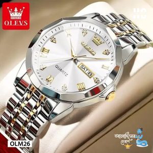 Watches for Men Diamond Business Dress Analog Quartz Stainless Steel Date Luxury Casual Fashion Wrist Watch Waterproof Luminous OLM-26